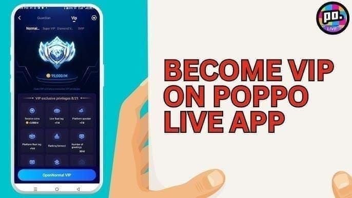 Poppo Live VIP menu showing Normal and Super VIP daily coin yields