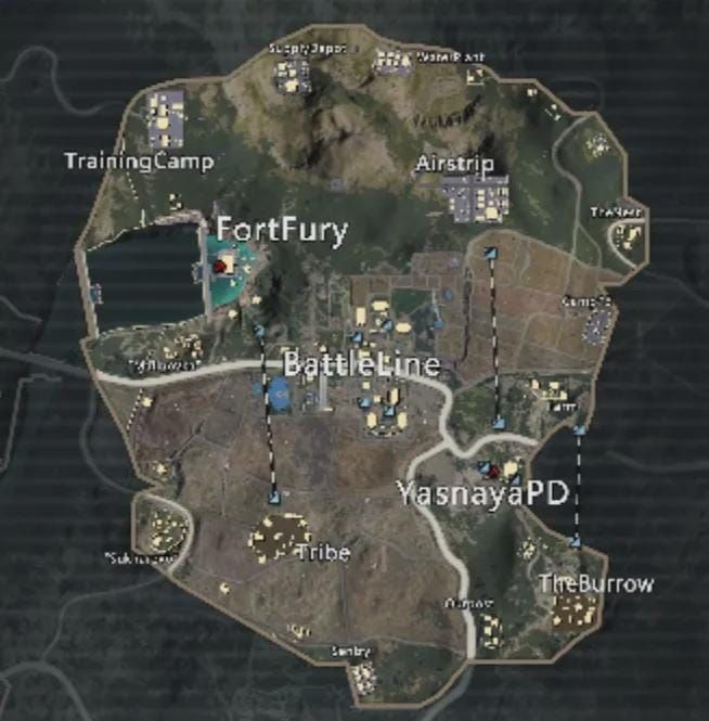 Карта горячих точек высадки: Починки в Metro Royale PUBG Mobile