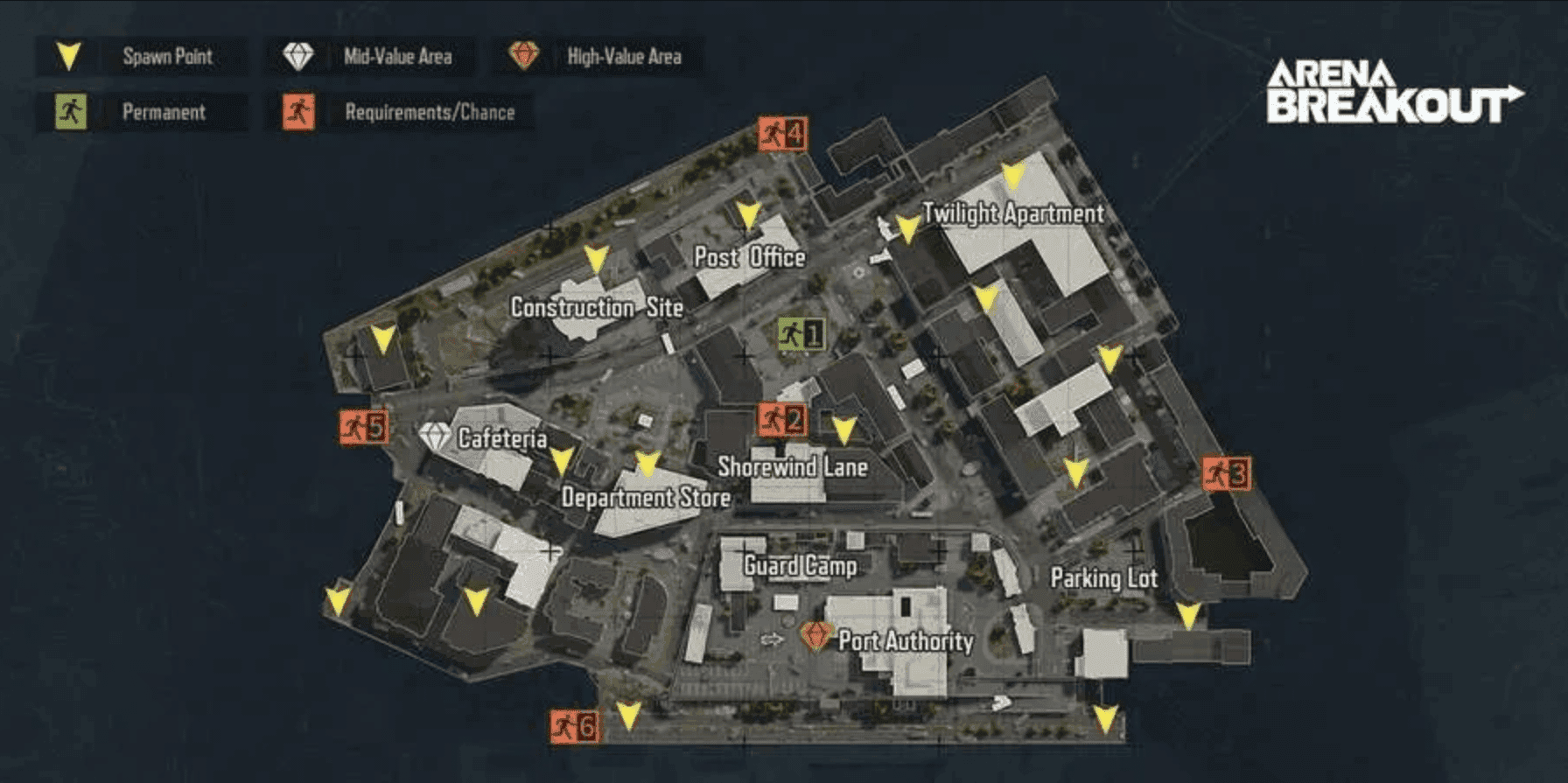 Arena Breakout Airport map overview highlighting areas affected by the December 18 reset and structural modifications