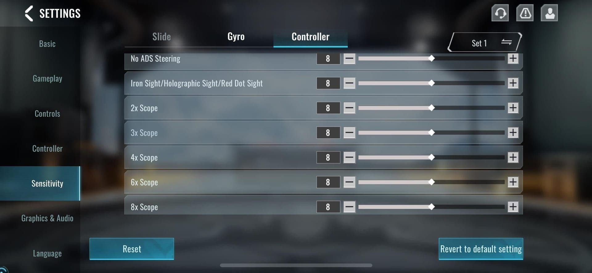 Blood Strike controller sensitivity settings screen