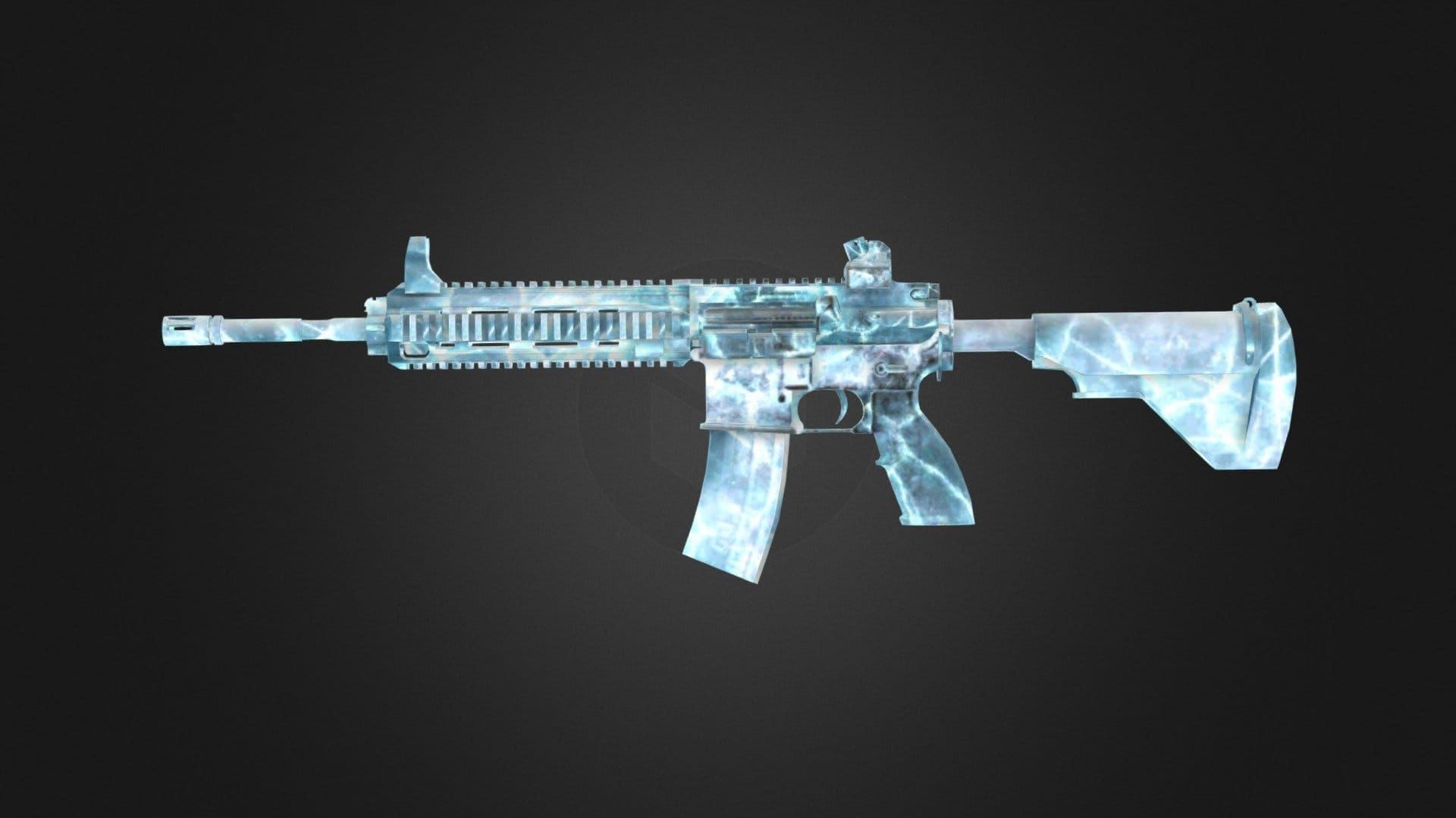 Скин оружия Glacier M416 в PUBG Mobile с ледяными эффектами и премиальным визуальным дизайном