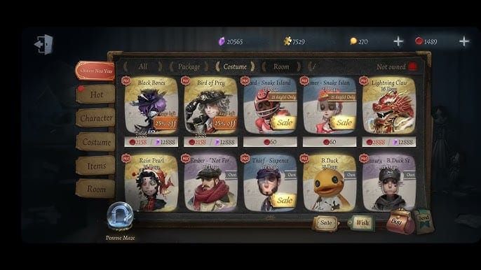 Identity V in-game store interface for Fabulous Beasts skins purchase