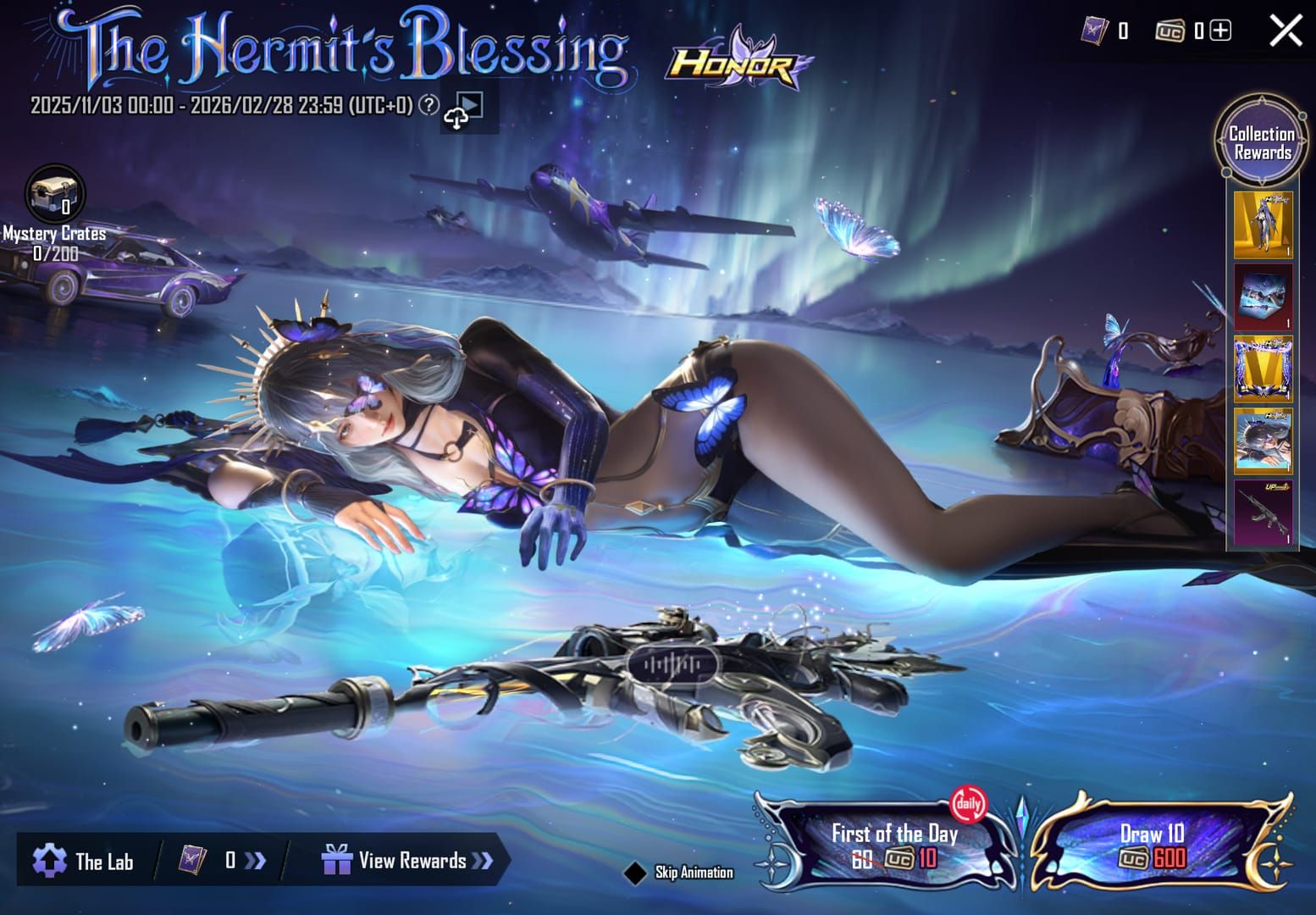 Интерфейс кейса Hermit's Blessing в PUBG Mobile: стоимость прокруток и обмен карт отшельника
