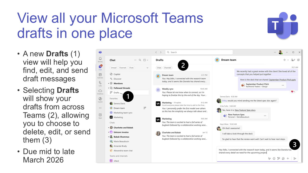 Настройки Microsoft Teams, показывающие конфигурацию клавиши Enter для сообщений и ящик черновиков
