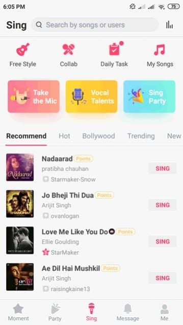 Интерфейс конкурса StarMaker SupernovaX с регистрацией и рейтингами