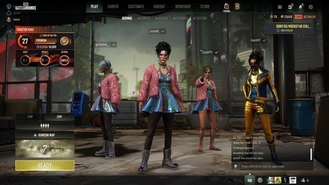 PUBG Mobile matchmaking interface showing segregated controller user lobby