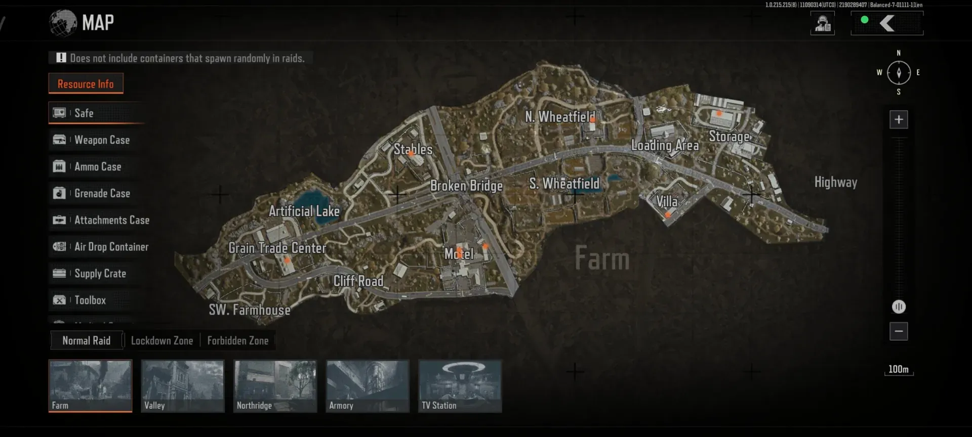 Arena Breakout Farm map with loot spots and raid paths