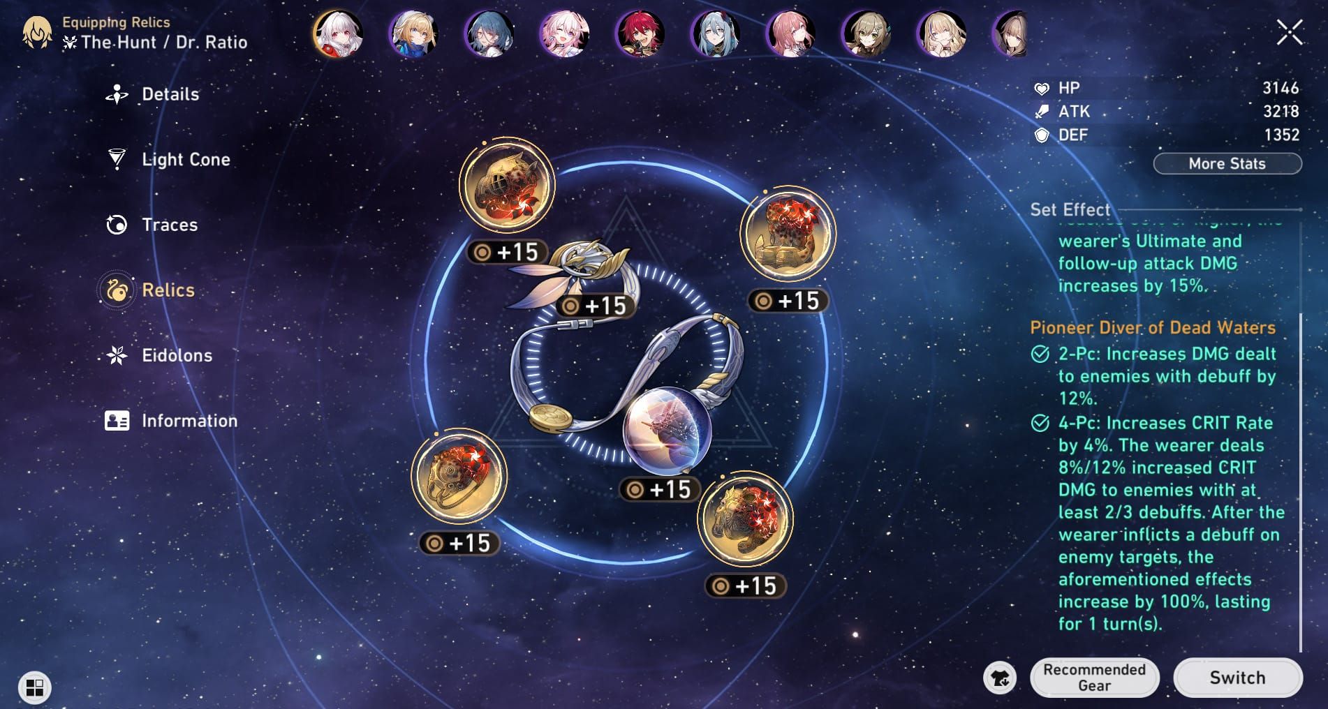 Honkai: Star Rail T0 build: Pioneer Diver relics on Phainon