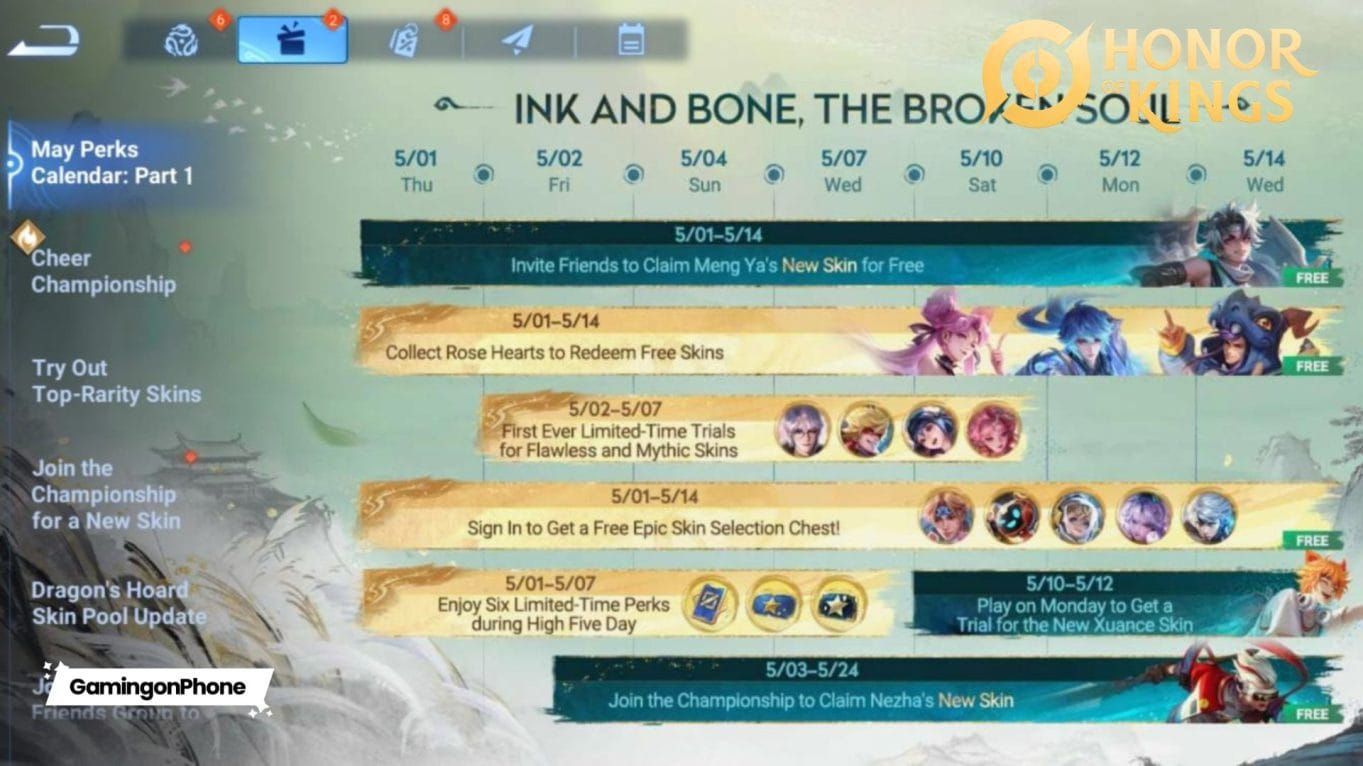 Honor of Kings January 2026 token events calendar chart