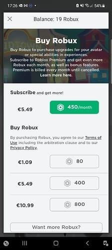 Баланс аккаунта Roblox после активации подарочной карты