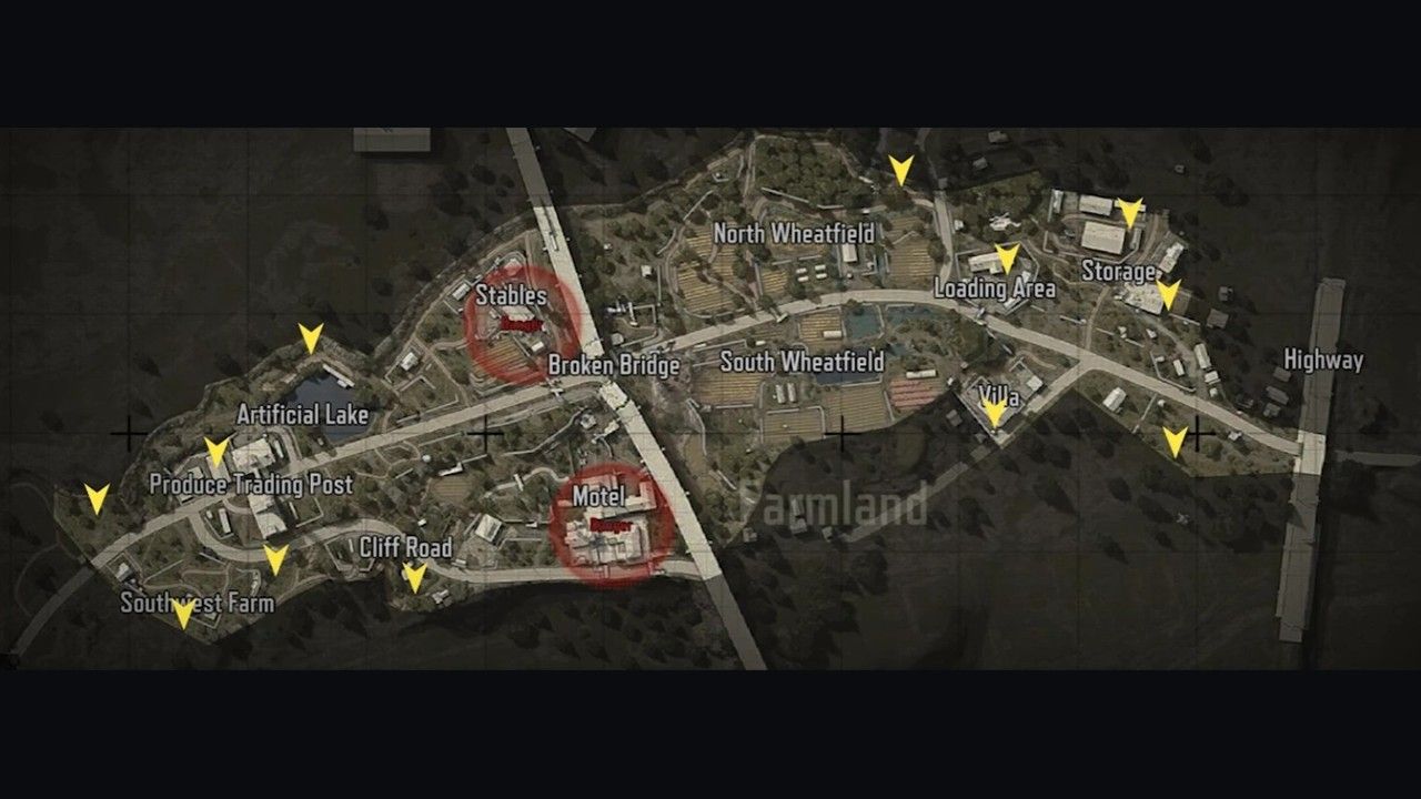 Arena Breakout Farm map with Grain Trade, Stables, Motel, and extracts