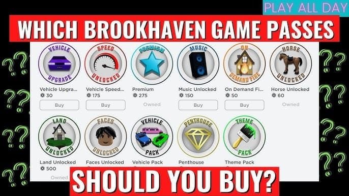 Brookhaven RP gamepasses including Premium and Vehicle