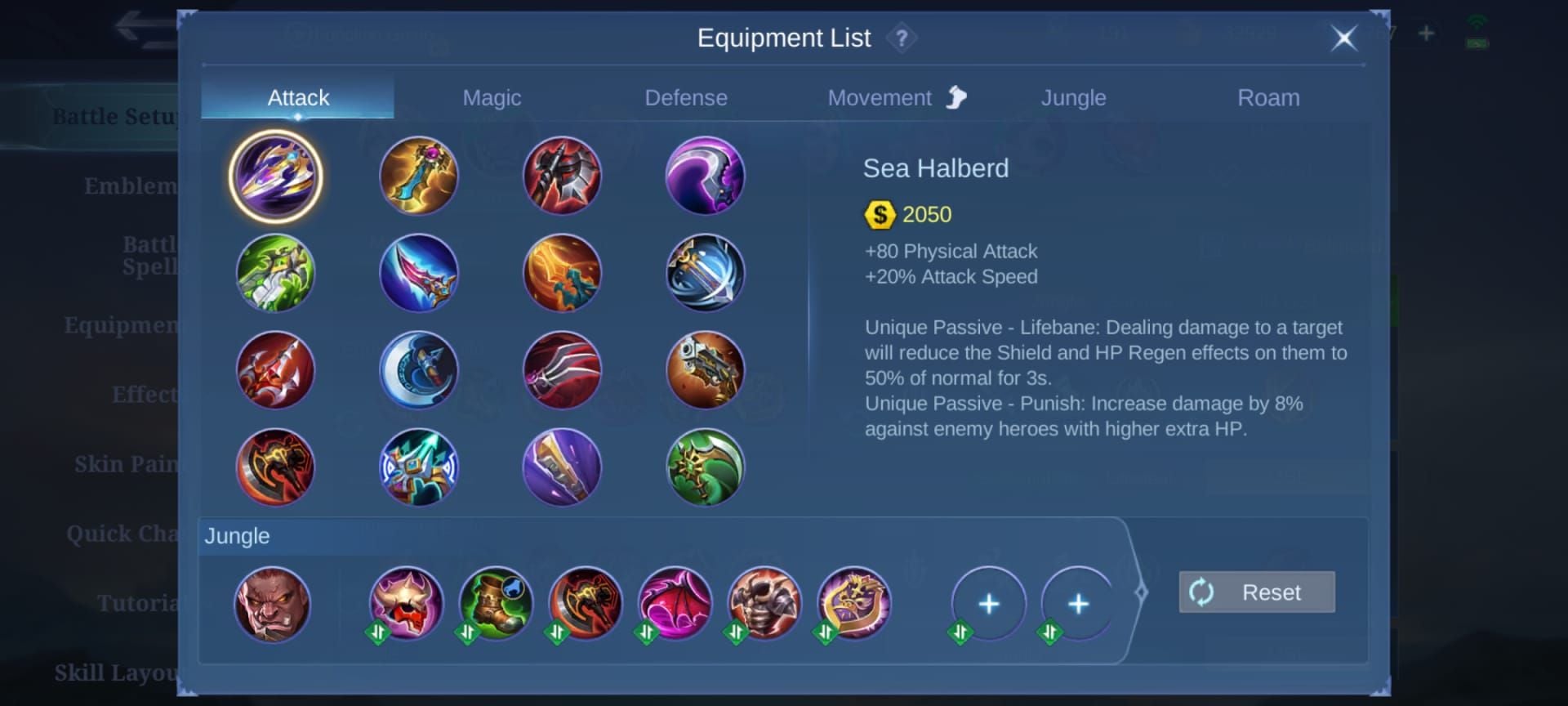 Mobile Legends Bang Bang F2P Sora roaming items: Warrior Boots, War Axe, Hunter Strike, Blade of Despair