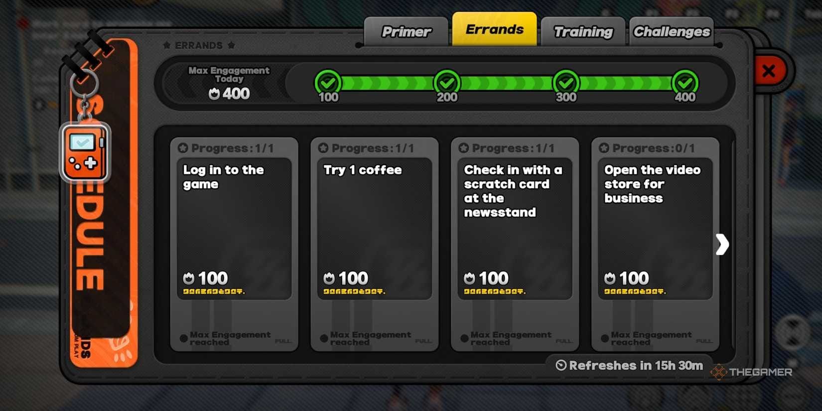 Zenless Zone Zero daily engagement activities guide showing 400 points breakdown