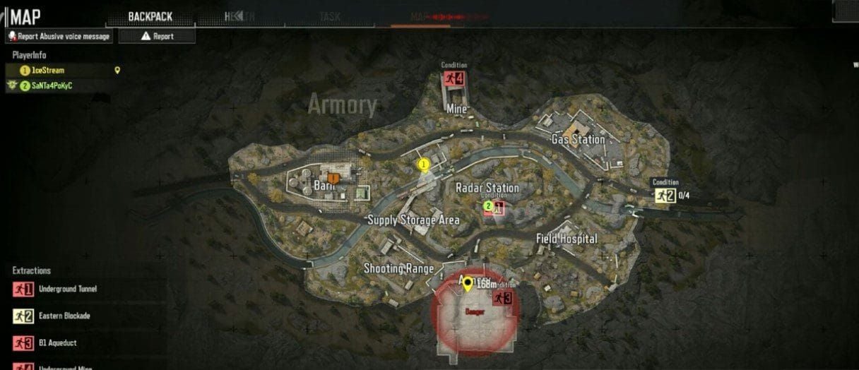 Карта Арсенала в Arena Breakout Mobile с выделенным маршрутом по периметру для фарма контейнеров