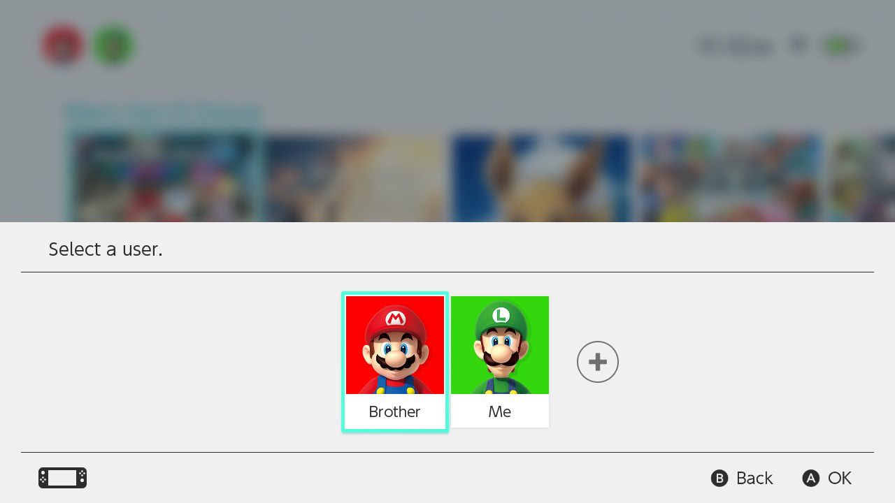 Nintendo Switch user profile selection screen for multiple regional accounts