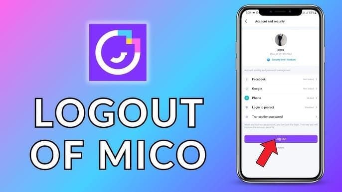 Меню настроек профиля MICO Live с выделенной опцией выхода