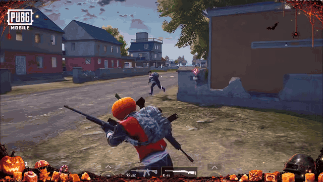 Halloweek Candy Project gameplay with pumpkin-head players and the prompt Drop the candy or take the shot
