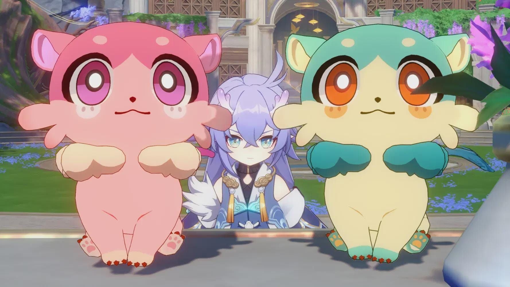 Honkai Star Rail screenshot of Chimera feeding with Green Pea and Creamy Smoothie