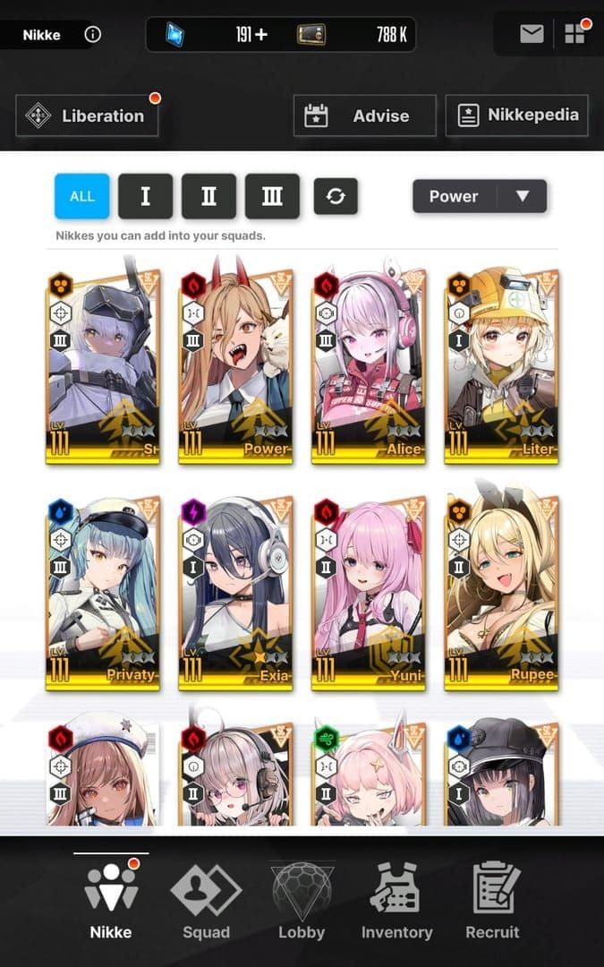 In-game screenshot of optimal boss team with Liter, Crown, and Snow White Heavy Arms in Goddess of Victory: NIKKE