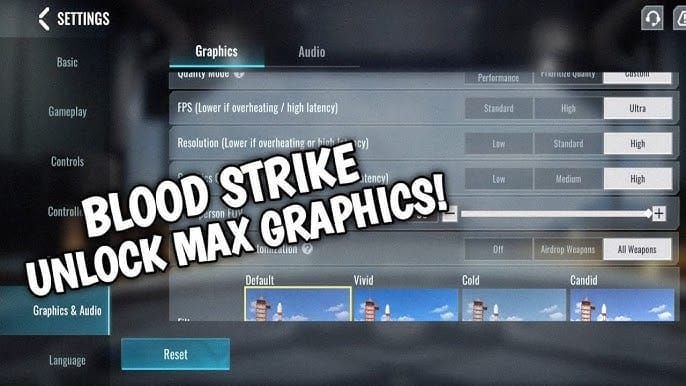 Интерфейс настроек графики Blood Strike с выбранным низким пресетом