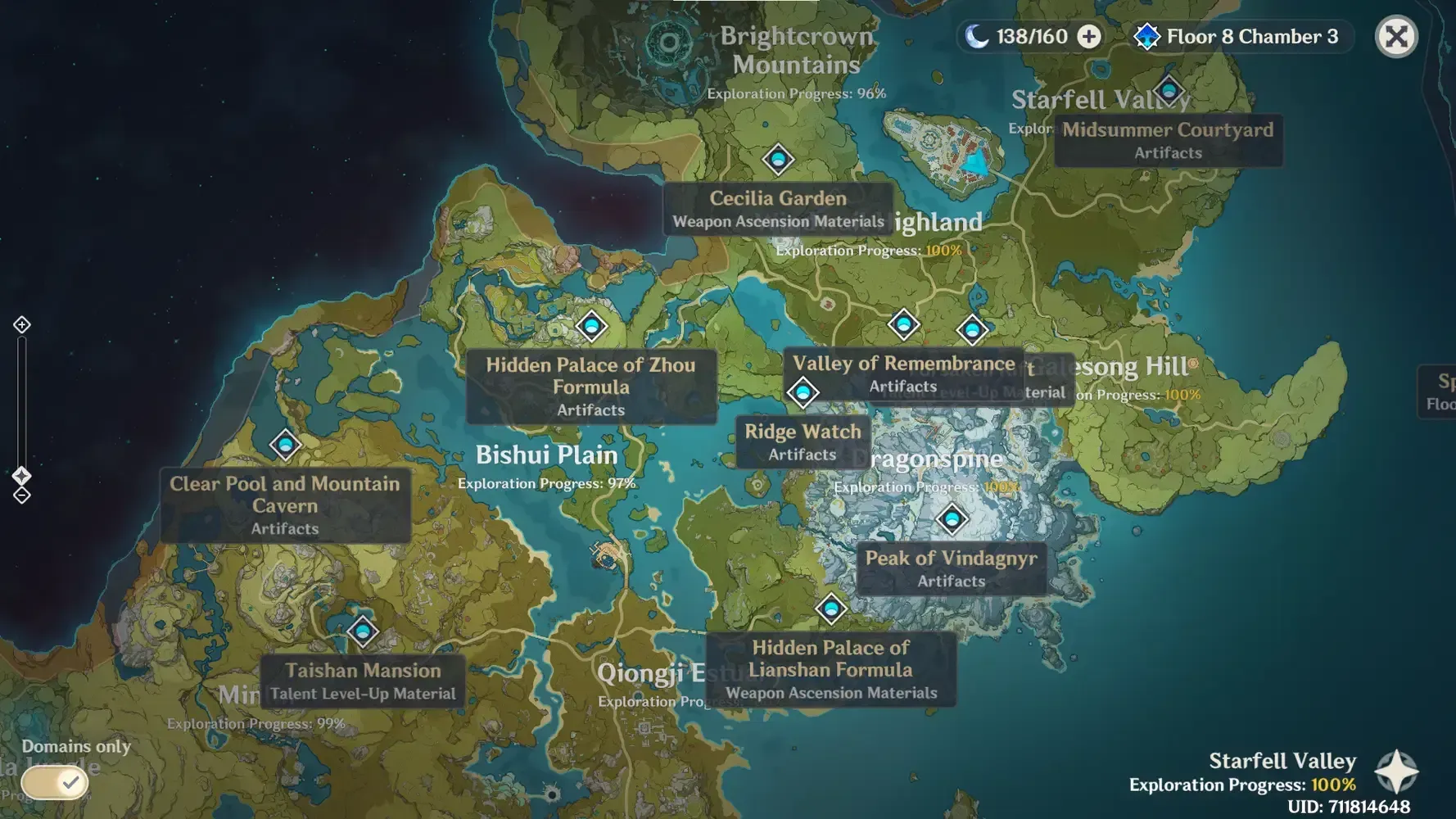 Genshin Impact high-level domain locations map