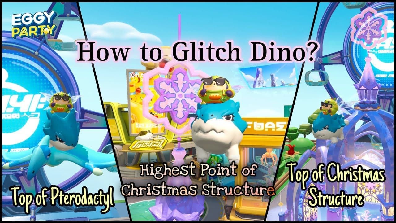 Eggy Party Dino Dash screenshot of dinosaur statue and boxes for final leap shortcut