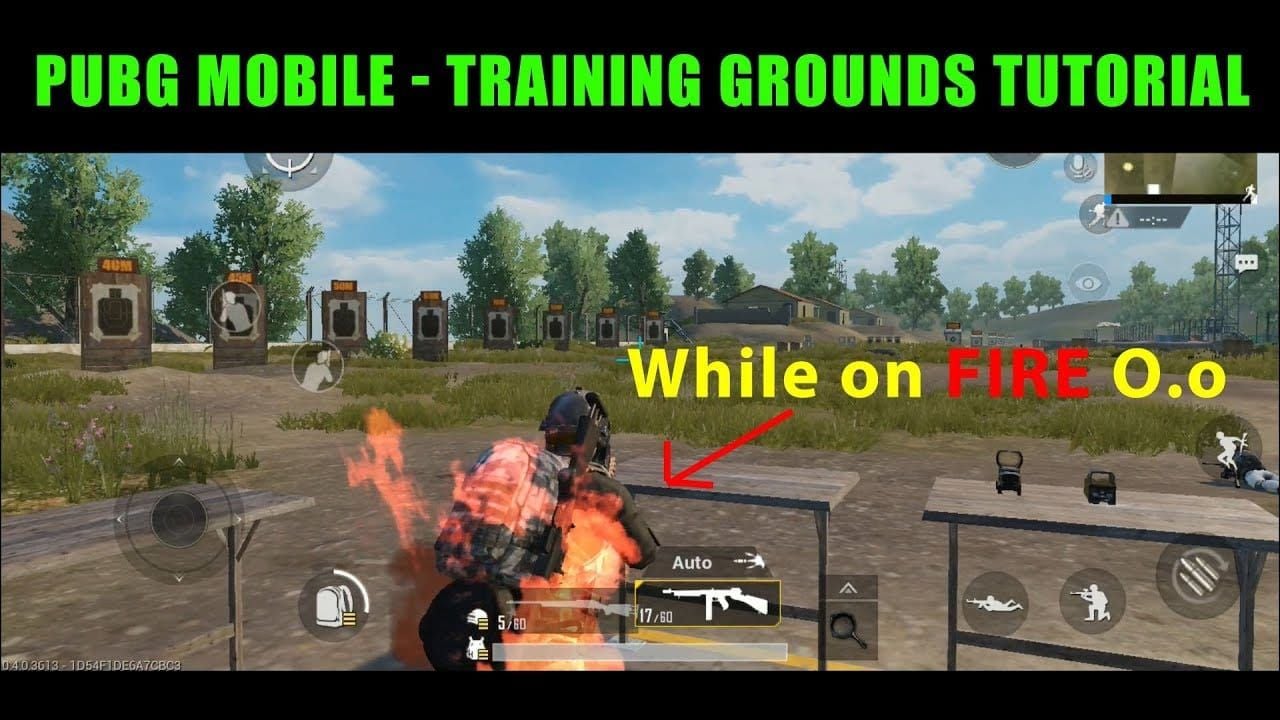PUBG Mobile Training Ground interface for gyroscope practice and sensitivity testing