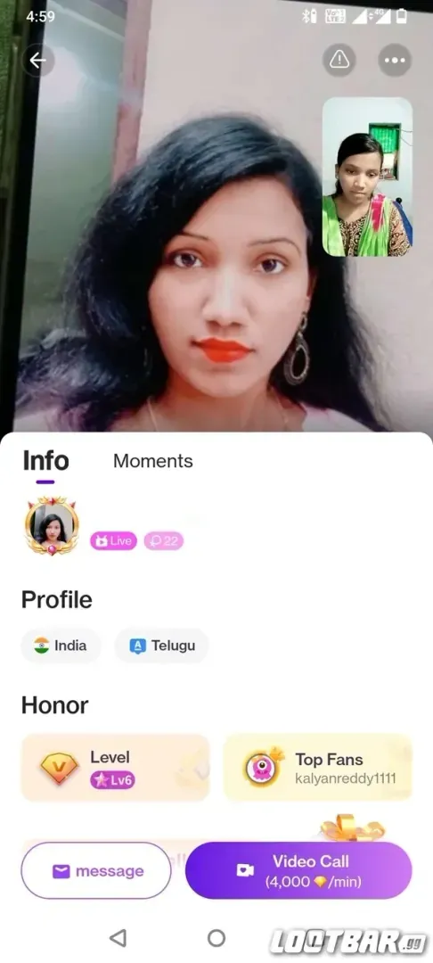 Chamet app interface for setting private video call rates