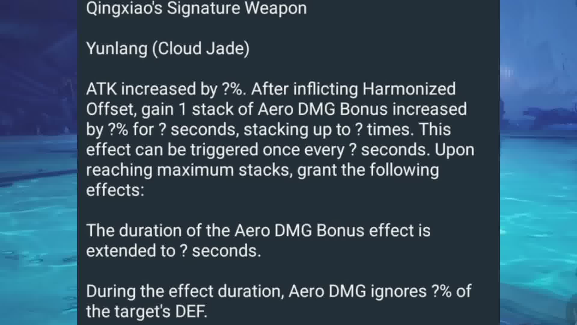 Qingxiao signature weapon Yunlang Cloud Jade leak
