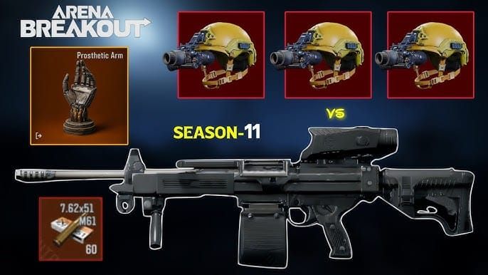 Сравнительная таблица Negev-7 LMG S11 в Arena Breakout против RPK-16 и Evolys, показывающая различия в точности и мобильности