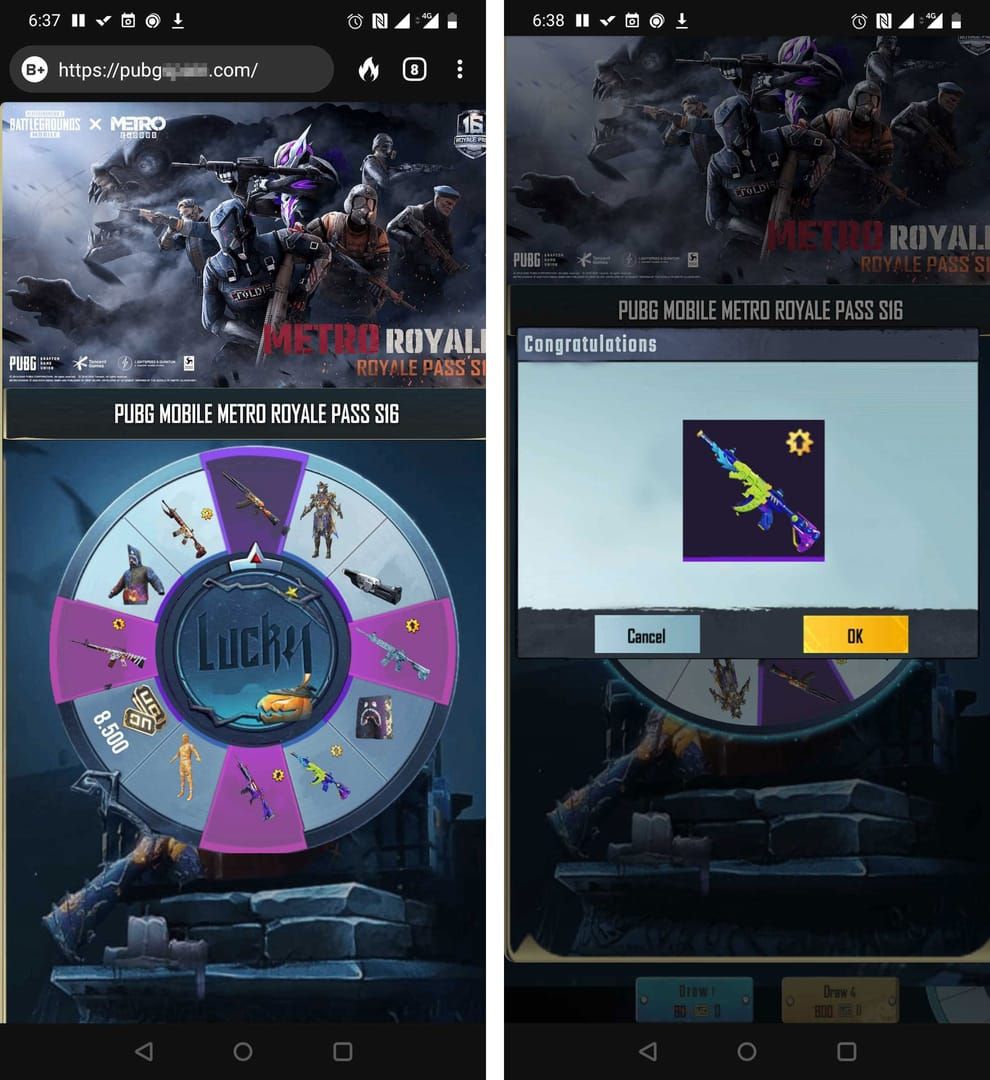Comparison between legitimate PUBG Mobile redemption portal and fraudulent fake websites showing security differences