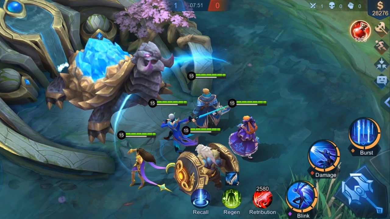 Интерфейс настроек управления Mobile Legends с джойстиком, кнопками навыков и Возмездием