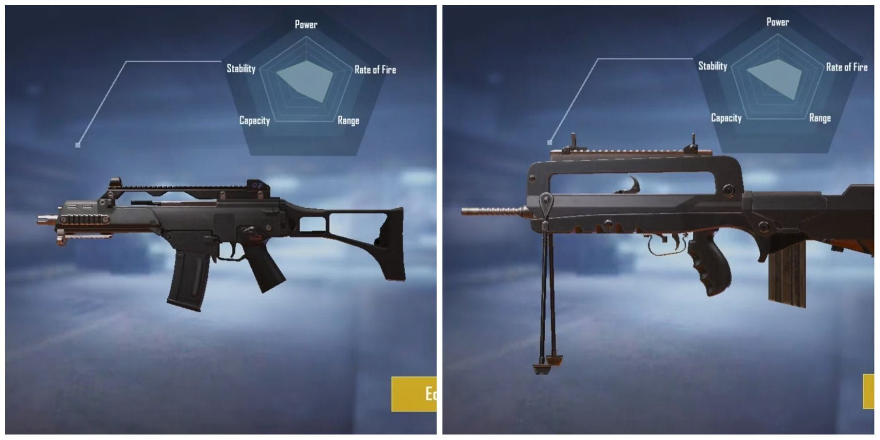 PUBG Mobile assault rifle engagement showing damage effectiveness at different combat ranges