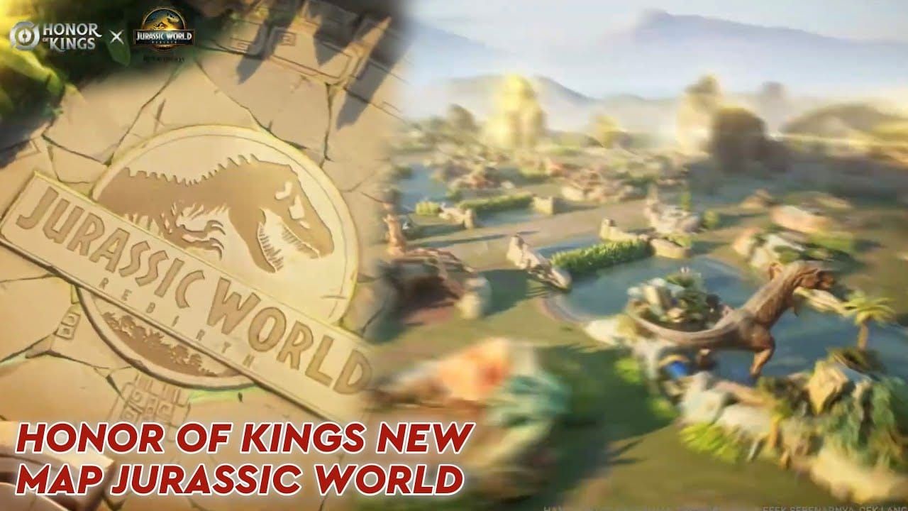 Honor of Kings Jurassic World collaboration showing transformed game environment with dinosaur-themed elements