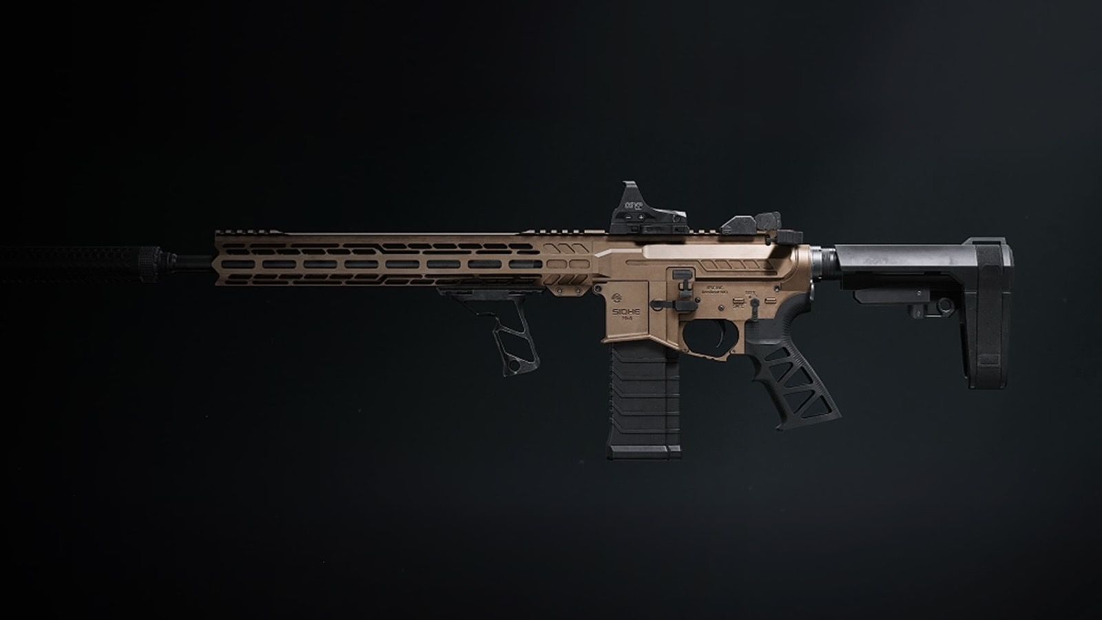 SIG MCX custom build suppressor and red dot on dark studio backdrop