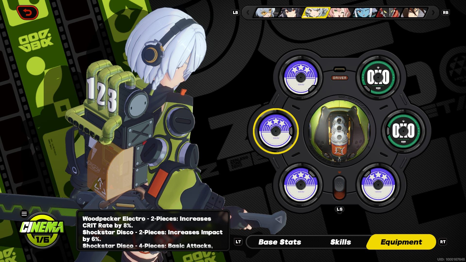 Zenless Zone Zero Drive Disc equipment guide showing partitions I-VI main stats