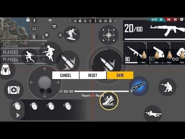Интерфейс Free Fire HUD с оптимизированной кнопкой огня для автоогня с протяжкой