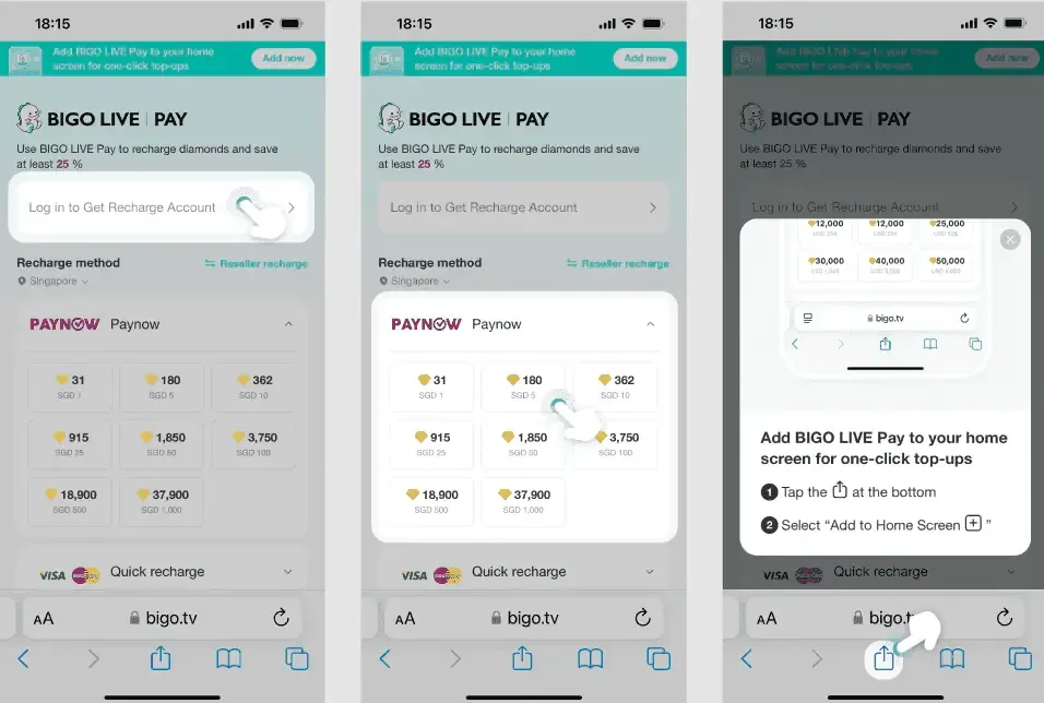 Bigo Live app screenshot showing card registration interface in wallet settings