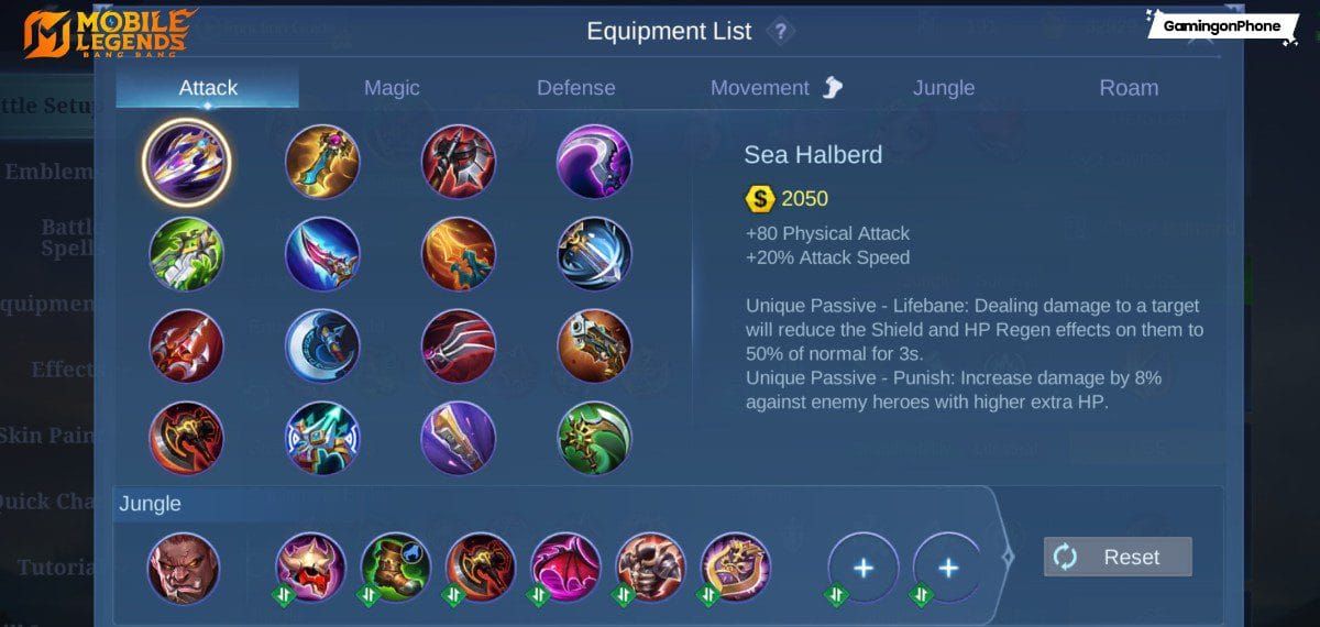Athena’s Shield and Dominance Ice equipment icons for Marcel in Mobile Legends Bang Bang