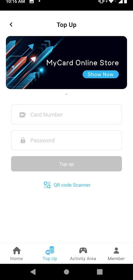 MyCard mobile app point card QR scanner interface