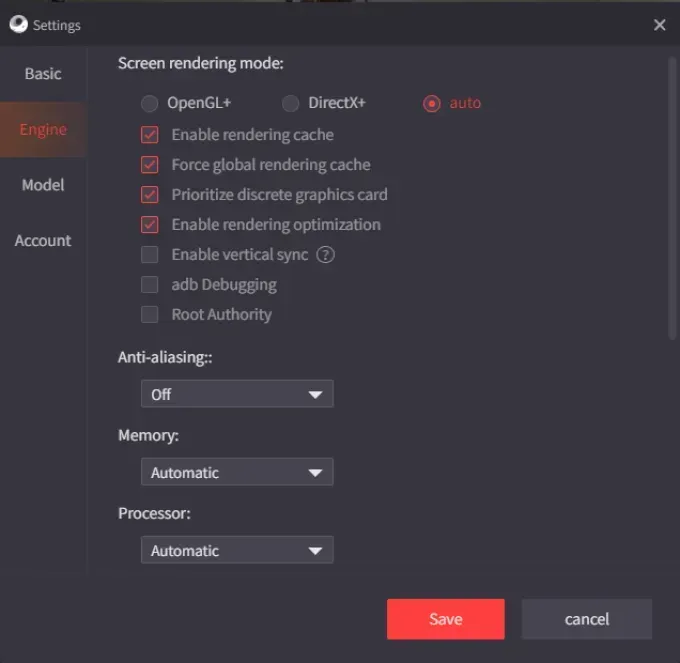 Меню настроек движка GameLoop 4.0, отображающее рендеринг в режиме Smart Mode и параметры оптимизации GPU для PUBG Mobile