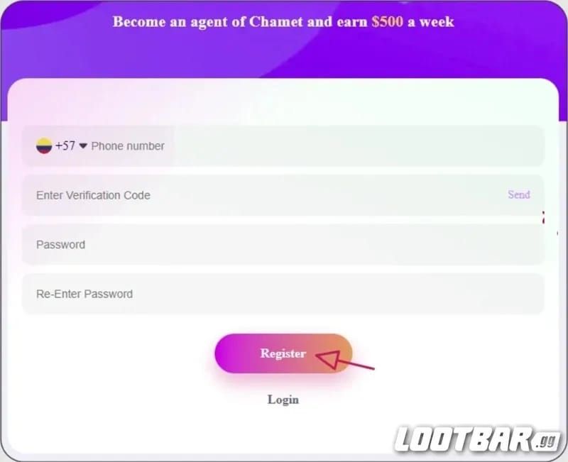 Chamet account settings screen showing agent registration or permission options