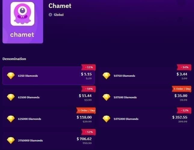 Интерфейс наград Chamet, показывающий серию ежедневных отметок и кнопку получения