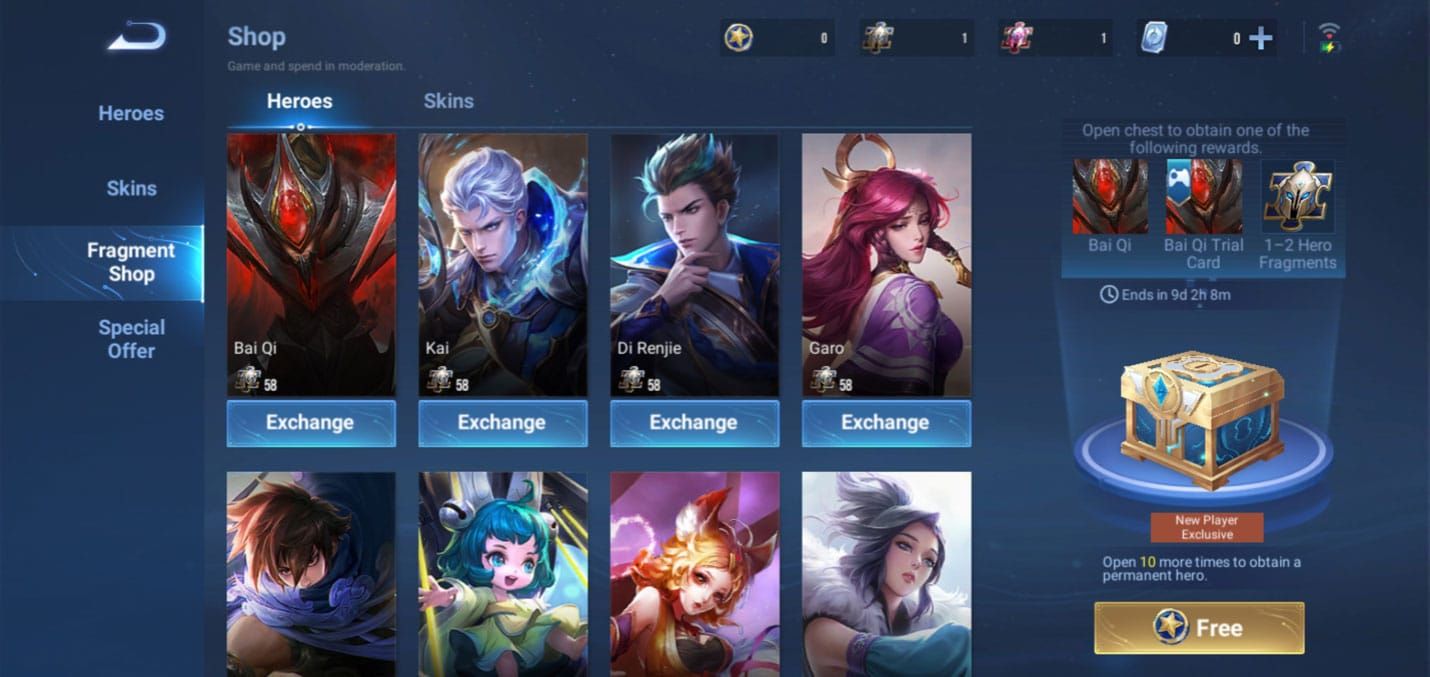 Honor of Kings Winter Wonderland event shop interface with token exchange for skins