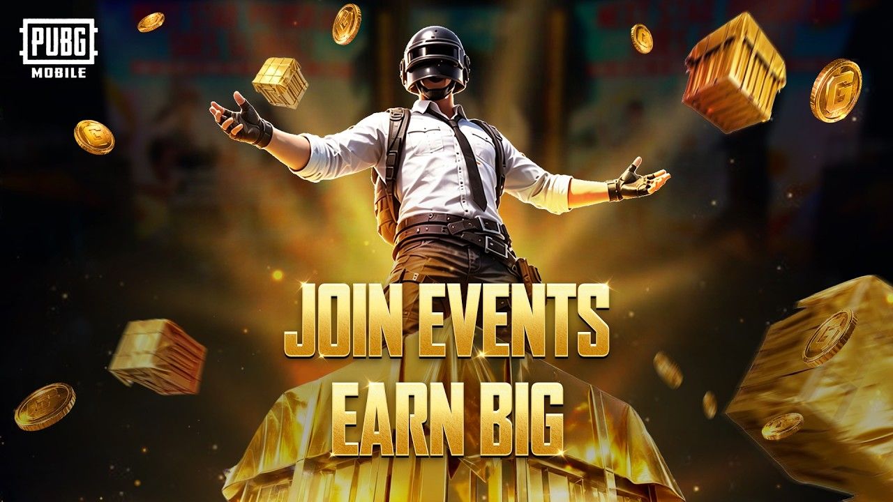 Официальный арт события PUBG Mobile Join Events Earn Big со шлемом 3-го уровня и золотыми ящиками