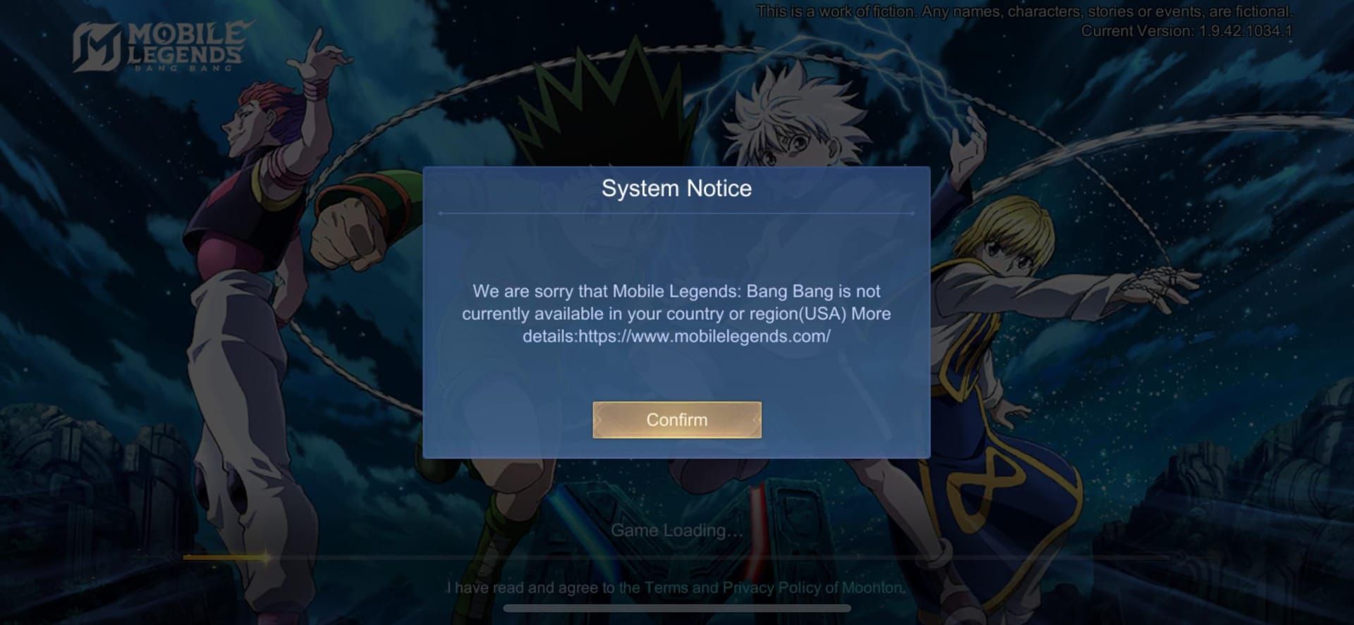 Mobile Legends ban notification interface showing account suspension warning