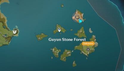 Genshin Impact map of Domain of Guyun in Guyun Stone Forest for Archaic Petra artifacts