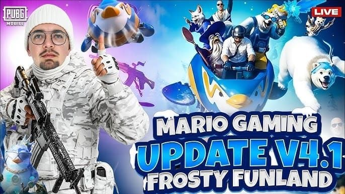 Players riding the Penguin Snowmobile on water in PUBG Mobile 4.1 with passengers launching snowball attacks