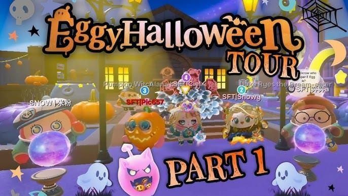 Eggy Party Halloween Escape daily rewards interface showing Mystery Boxes and Shiny Coins